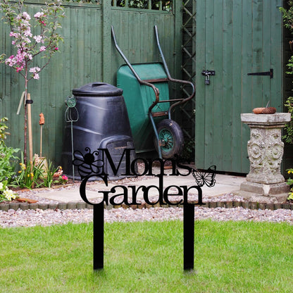 Custom Patio Meta Sign with Stake, Bee and Butterfly Decoration, Farmhouse Yard Art - Personalized