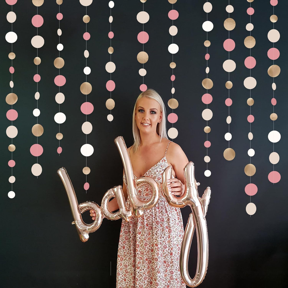 Champagne Gold Dusty Pink Decorations Circle Dots Garland Gold Pink Nude Neutral Cream White Boho