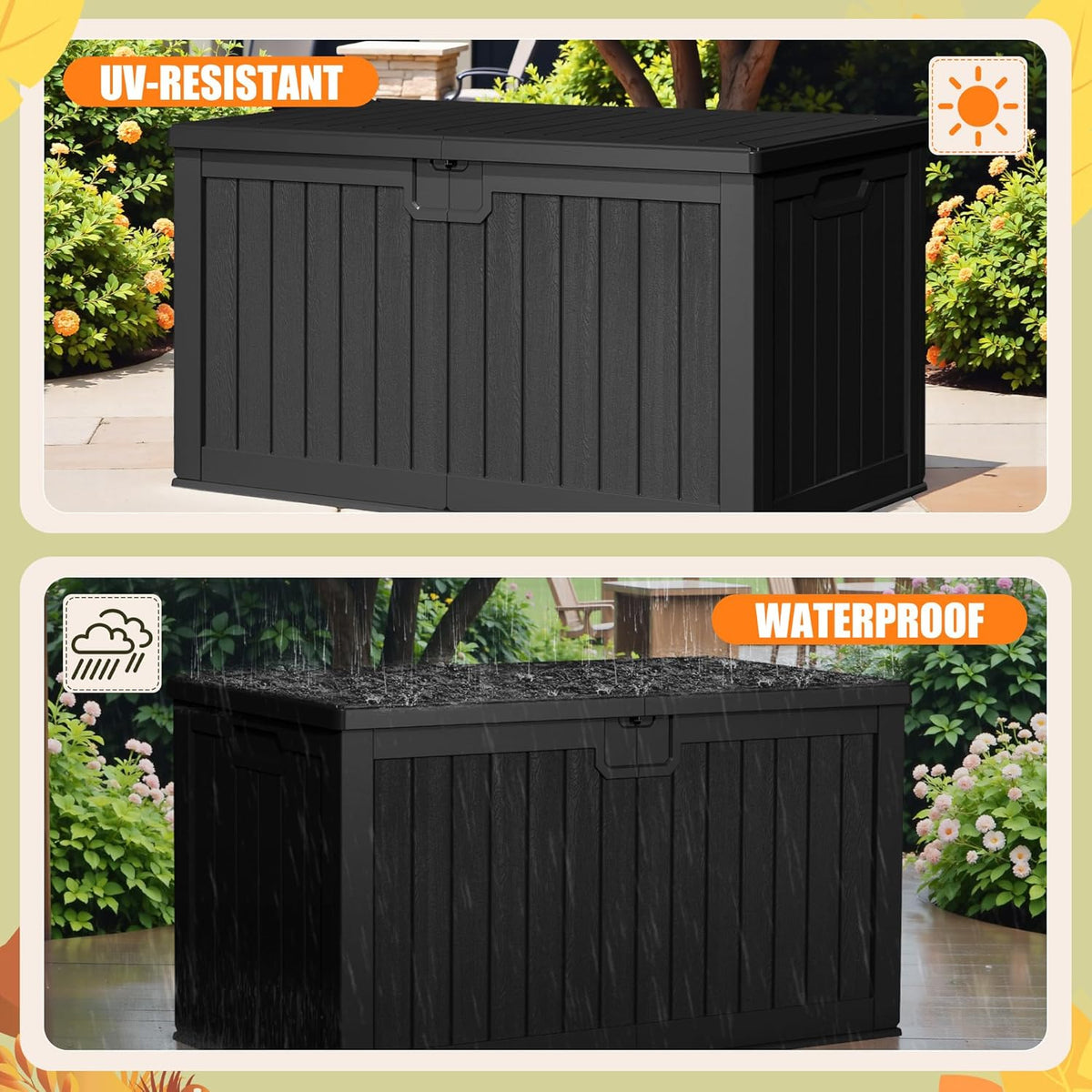 Devoko 240 Gallon Double-Wall Deck Box with Divider, Side Handles, Resin Outdoor Large Storage Box