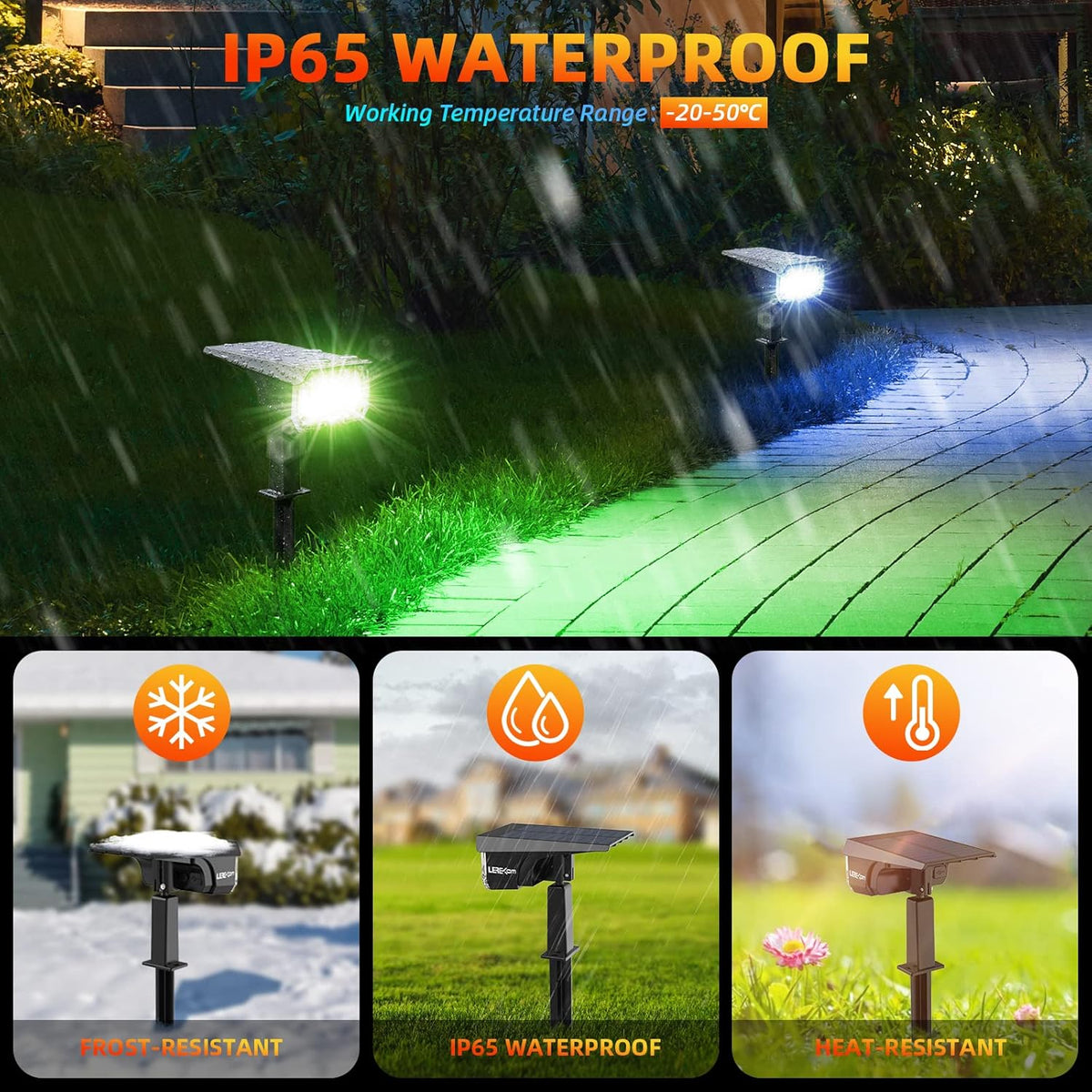 Color Solar Lights Outdoor Waterproof Spotlights with 9 Light Modes, Color Changing Outdoor Light