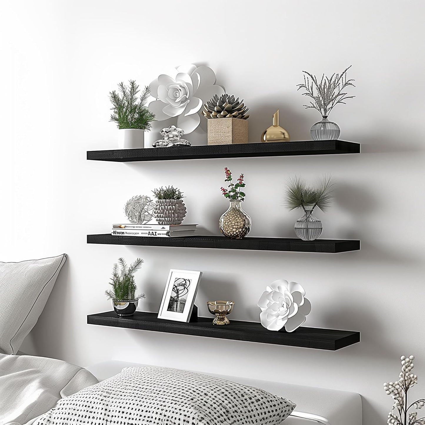 Wood Floating Shelves for Wall Decor, Rustic Wall Shelves for Bedroom Bathroom Kitchen Living Room