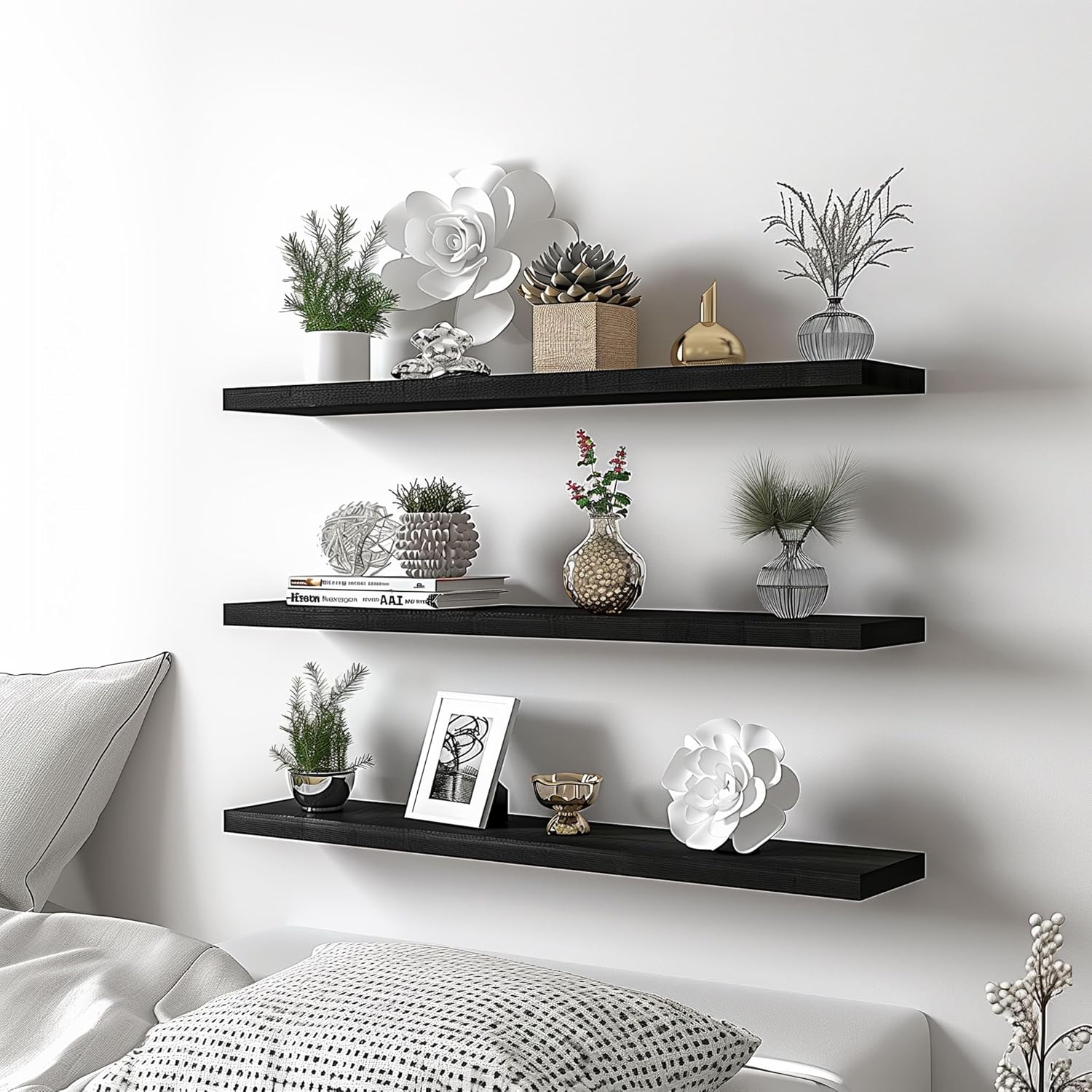 Wood Floating Shelves for Wall Decor, Rustic Wall Shelves for Bedroom Bathroom Kitchen Living Room