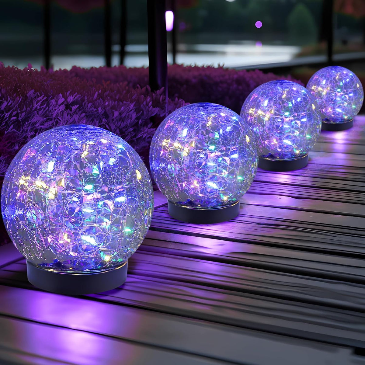 Solar Globe Lights Outdoor Waterproof-Solar Balls for Garden-Cracked Glass Ball Solar Lights
