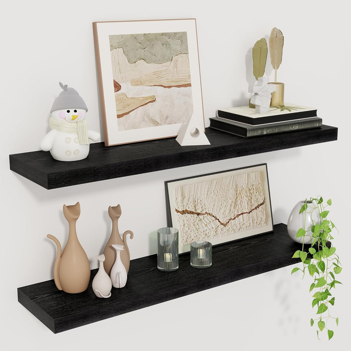 Fun Memories Floating Shelves for Wall, 27.5" Rustic Wood Deep Wall Mounted Shelves with Invisible