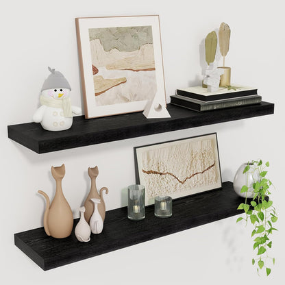Fun Memories Floating Shelves for Wall, 27.5" Rustic Wood Deep Wall Mounted Shelves with Invisible