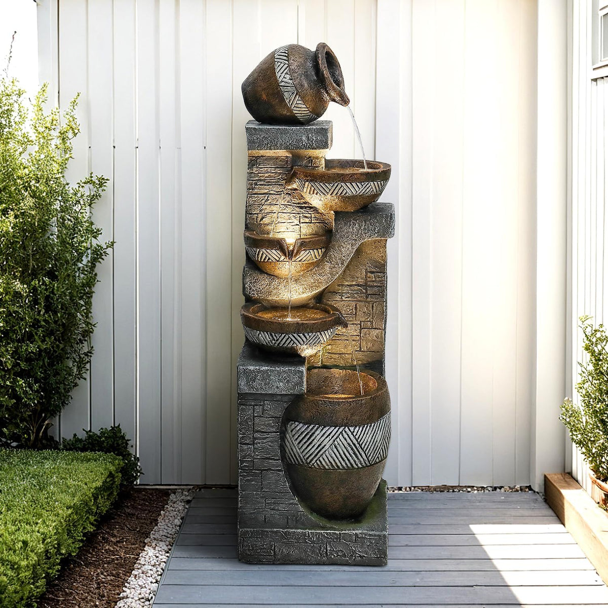 Naturefalls 42.5” H Modern Outdoor Fountain - 5 Bowls Outdoor Garden Fountains with Contemporary