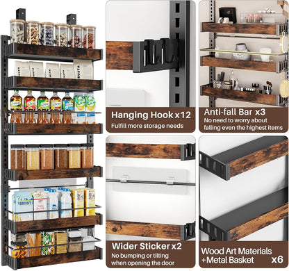 6 Tier Over The Door Pantry Organizer, 2 IN 1 Wall Mount or Metal Hanging Spice Rack for Pantry
