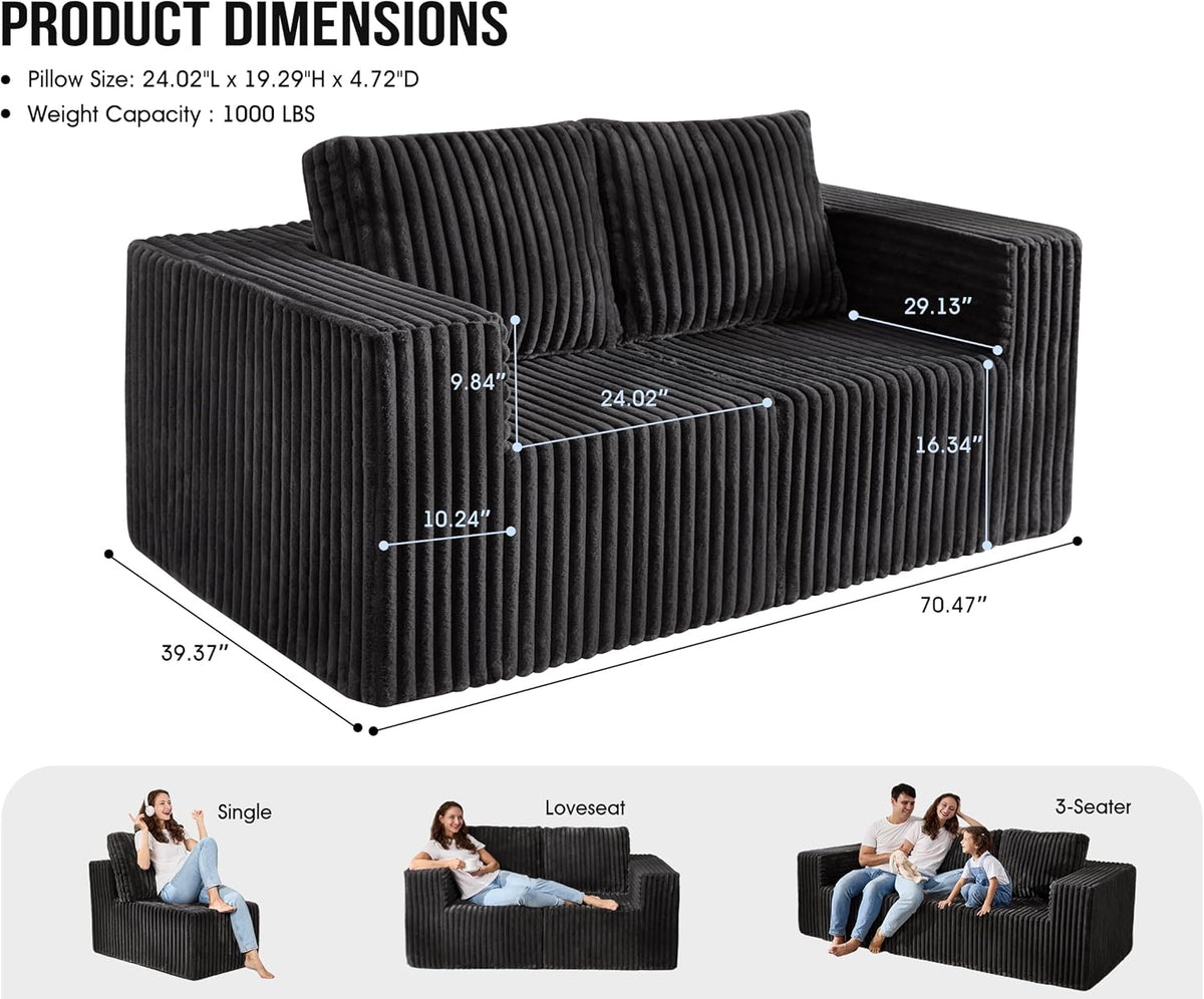 Modular Sectional Sofa 2 Seater Loveseat Modular Couch with Deep Seat Memory Foam Cloud Chair with