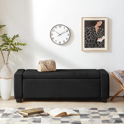 48" Ottoman with Storage, Black Storage Ottoman Bench with Safety Hinge, Upholstered Entryway Bench