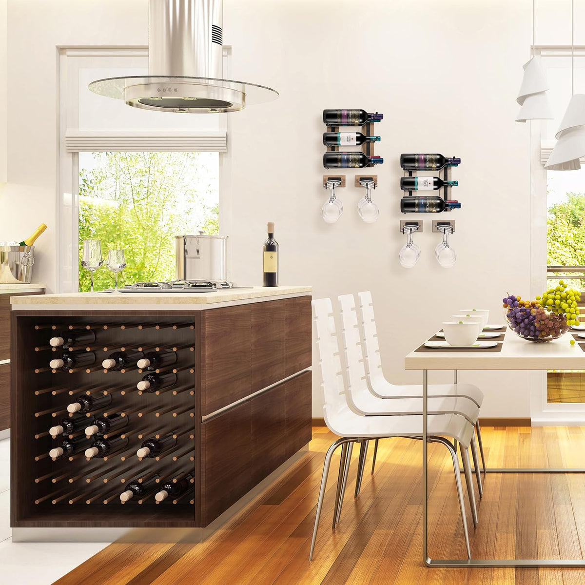 Sorbus Wall Mounted Wine Glass Stemware Rack Set - Wire & Wood Wine Rack Wall Mounted for Wine
