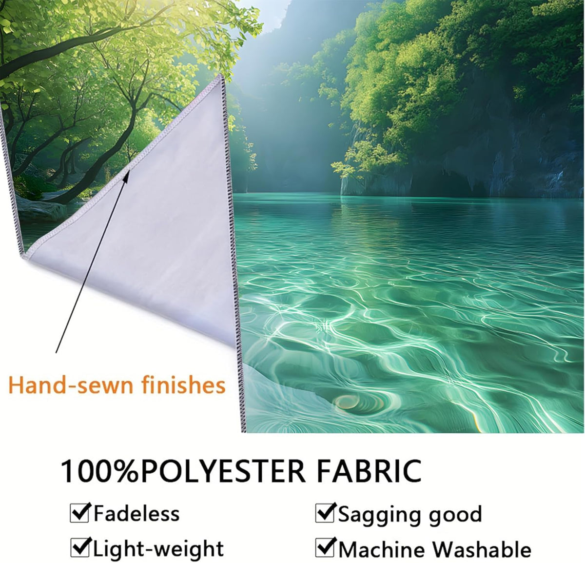 BSFHH Nature Tapestry Forest Tree Sea Cave Wall Hanging, Stream Through Rainforest Landscape Wall