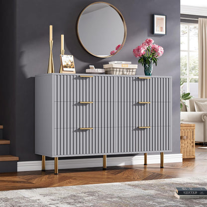 6 Drawer Dresser for Bedroom, Fluted 47.2" Wide Modern Chest of Drawers with Deep Drawers, Long