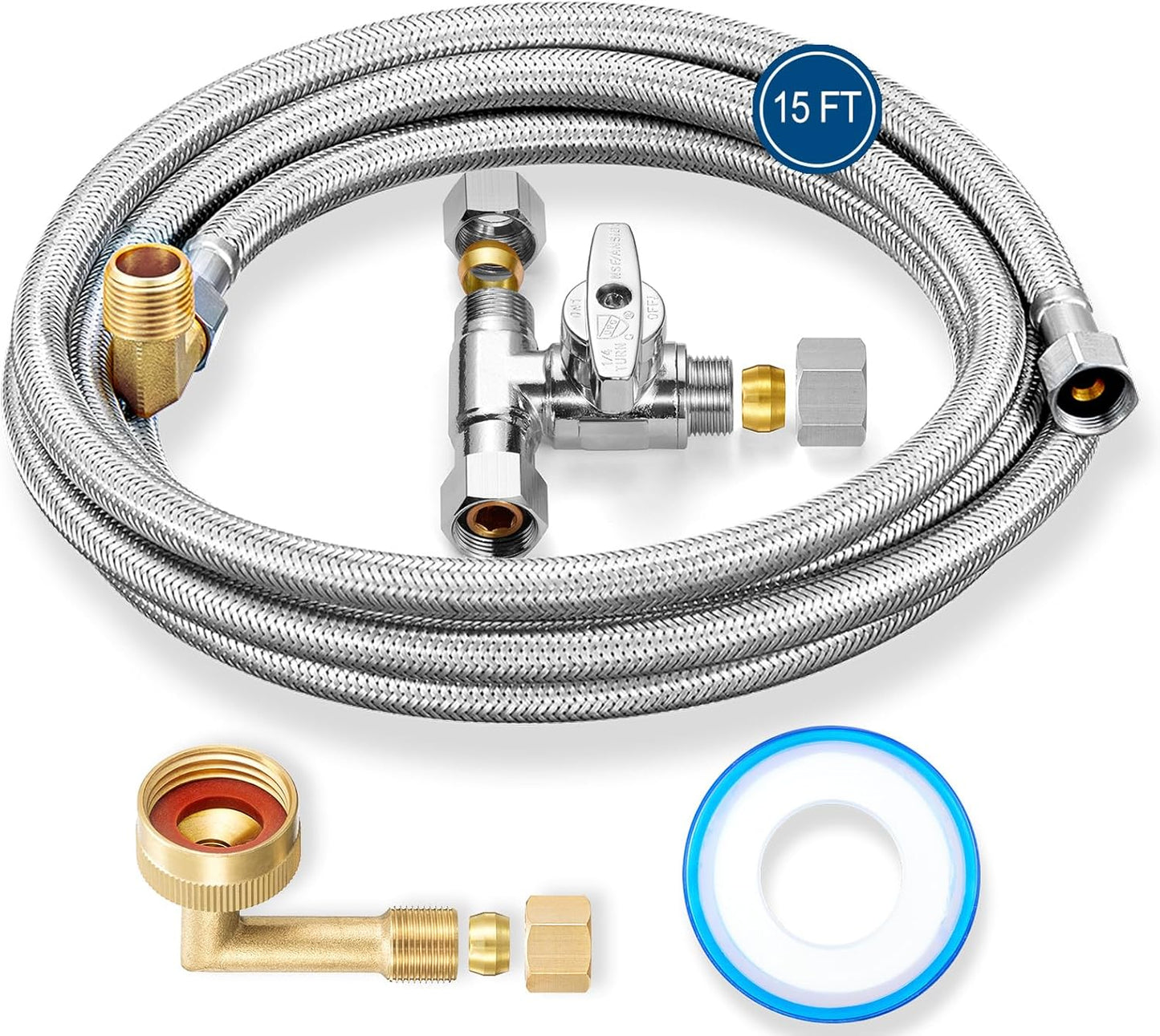 Dishwasher Installation Kit - 15 FT Stainless Steel Braided Dishwasher Hose kit,Food Grade PEX