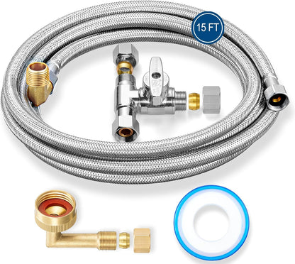 Dishwasher Installation Kit - 15 FT Stainless Steel Braided Dishwasher Hose kit,Food Grade PEX