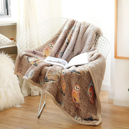 UKELER Flannel Sherpa Throws 60'' x 50'' - Cute Colorful Owl Design Soft Plush Flannel Blanket