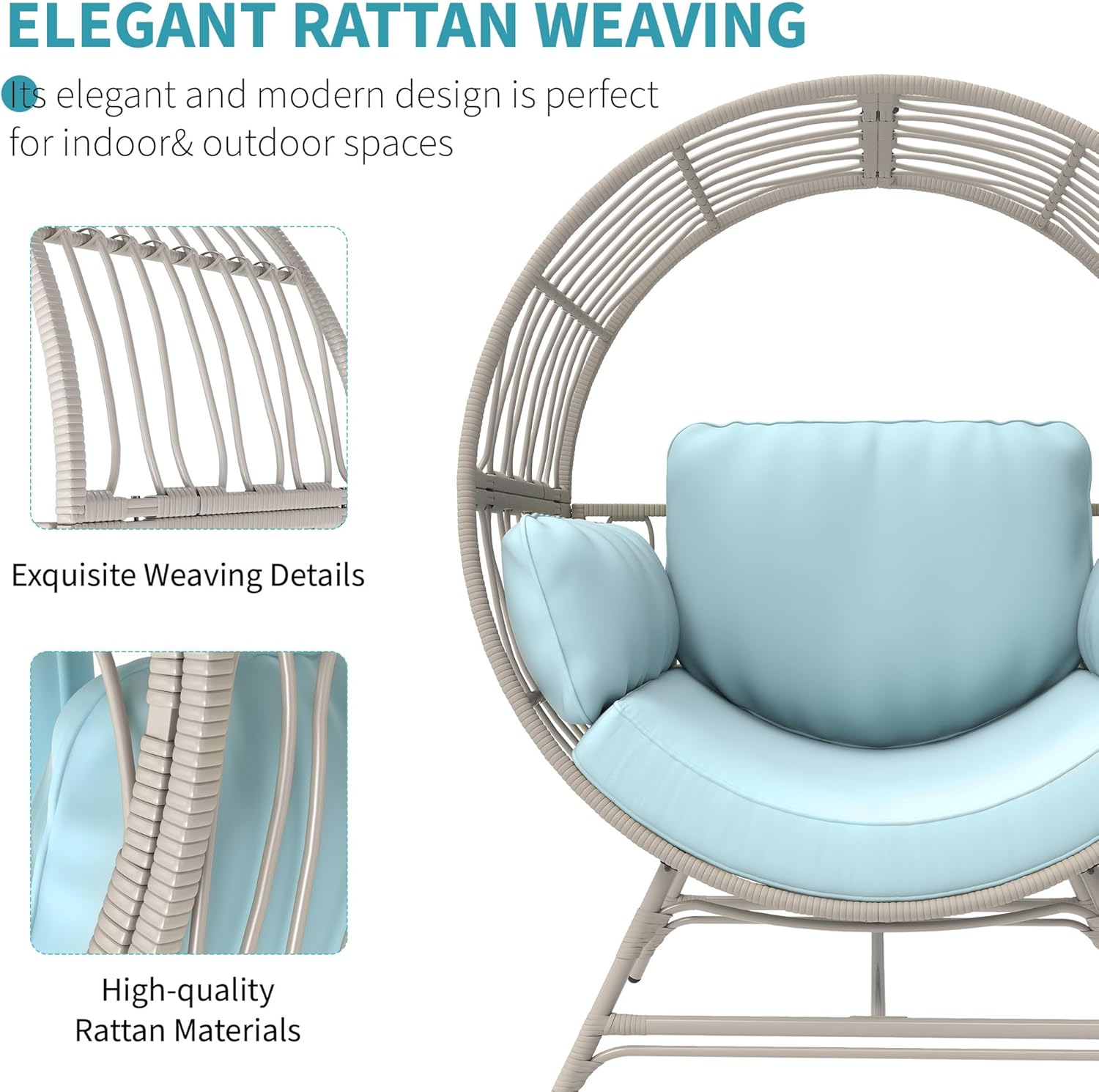 Egg Chair Outdoor Indoor, Oversized Rattan Chair with Thicken Cushion, 350LBS Capacity Wicker Patio