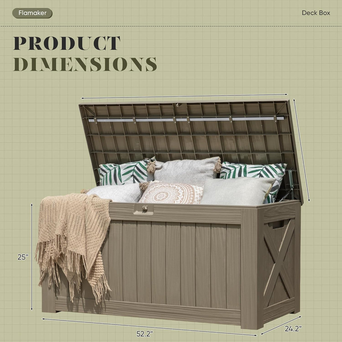Flamaker Resin Deck Box 120 Gallon Waterproof Large Outdoor Indoor Storage Box Imitation Wood Resin