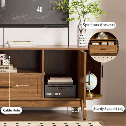 63" Fluted TV Stand for Tvs up to 70", Mid-Century Modern Entertainment Center with Drawers and