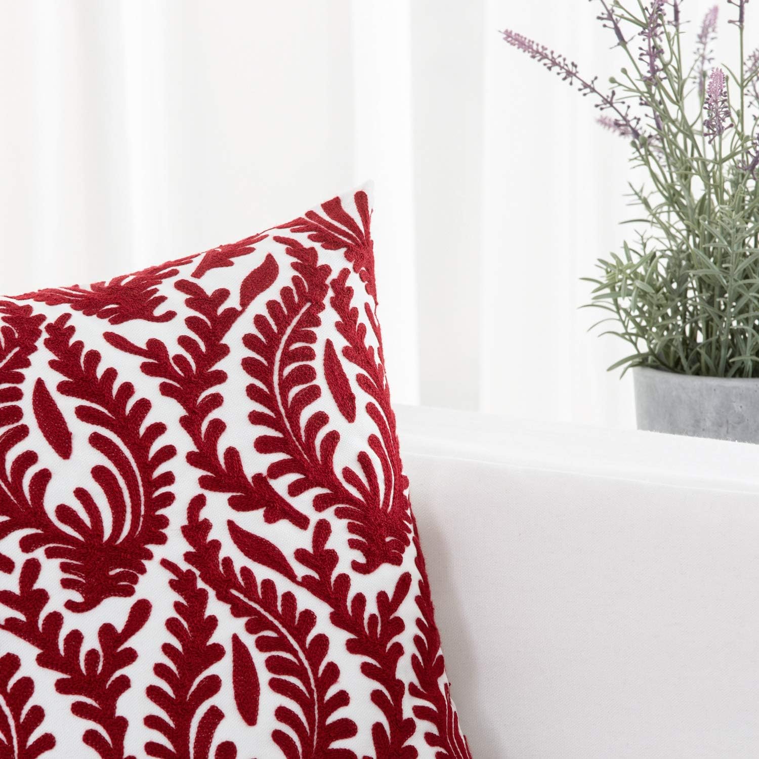 HWY 50 Burgundy Red Decorative Throw Pillow Covers 18x18 Inch (1 Piece), Embroidered Cotton
