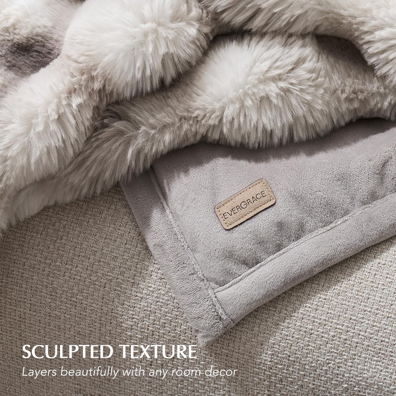 EVERGRACE Ultra Soft Luxury Fluffy Ridgeline Faux Rabbit Fur Throw Blanket, Thick Warm Bubble Throw