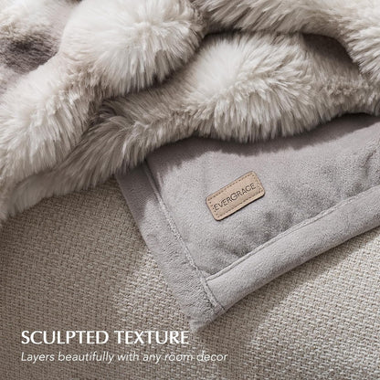 EVERGRACE Ultra Soft Luxury Fluffy Ridgeline Faux Rabbit Fur Throw Blanket, Thick Warm Bubble Throw