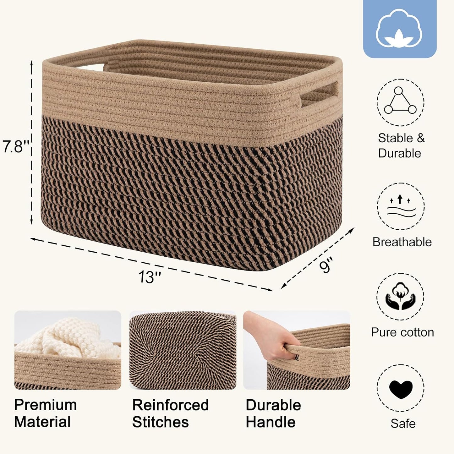 4 Pack Storage Baskets for Organizing, Woven Baskets for Shelves - Perfect for Toys, Books, Towels