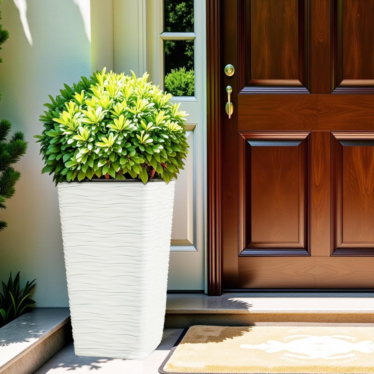 Worth Garden 2-Pack 22" H. White Square Tapered Planter with Inside Pots - Plastic Plant Pots for