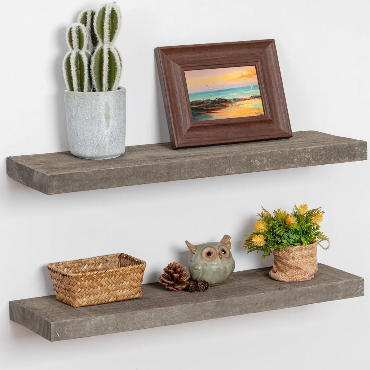 Floating Shelves, 8 Inch Deep Rustic Solid Reclaimed Wood Wall Shelves for Storage, Wall Mounted