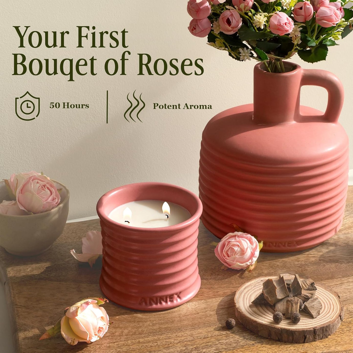 Scented Luxury Candles in Handmade Ceramic Jars, Soy Wax | Canal Rose – Rose Bud & Oud Scented