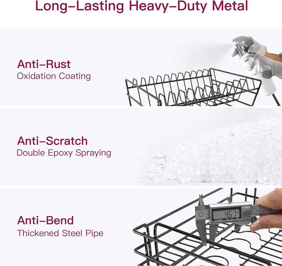 BOOSINY 2 Tier Black Large Stainless Steel Dish Drainers Drying Rack for Kitchen Counter with