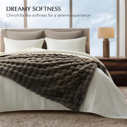 EVERGRACE Ultra Soft Luxury Fluffy Faux Rabbit Fur Throw Blanket, Thick Warm Fuzzy Blankets for
