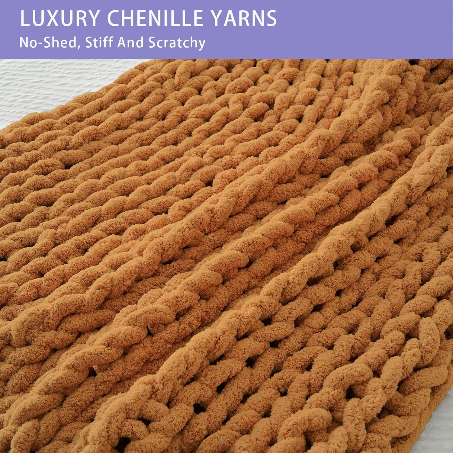 Bigacogo Chunky Knit Throw Blanket for Couch, 40x40 inches, 100% Hand Knitted with Thick Jumbo