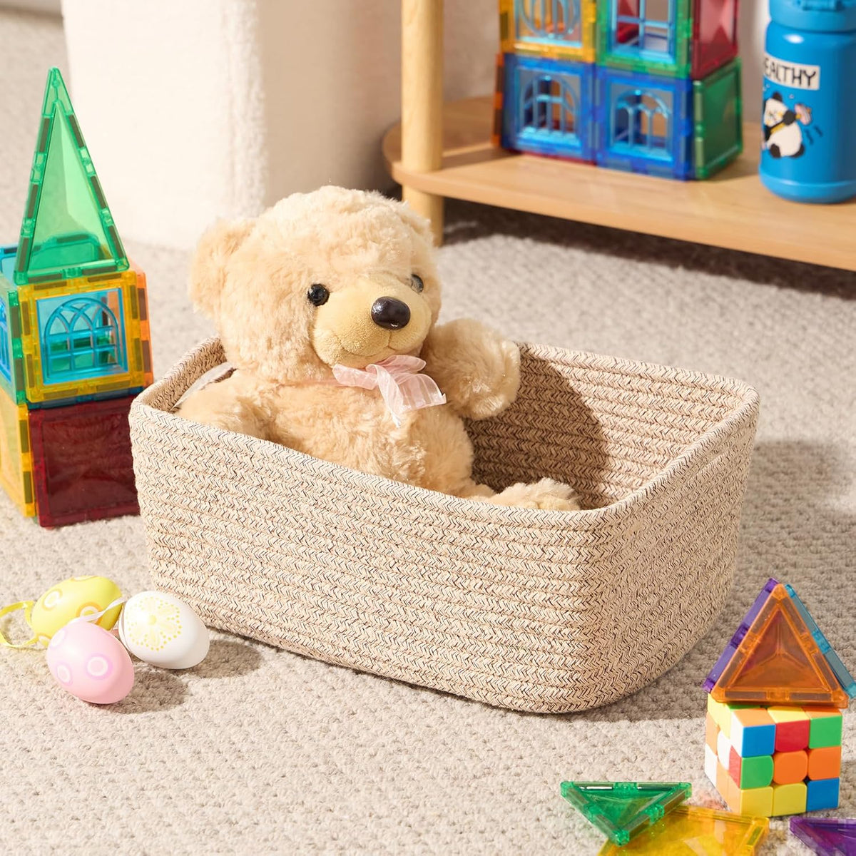 Small Storage Baskets for Organizing | Closet Organizer Bins | Shelf Toy Basket | Woven Rope