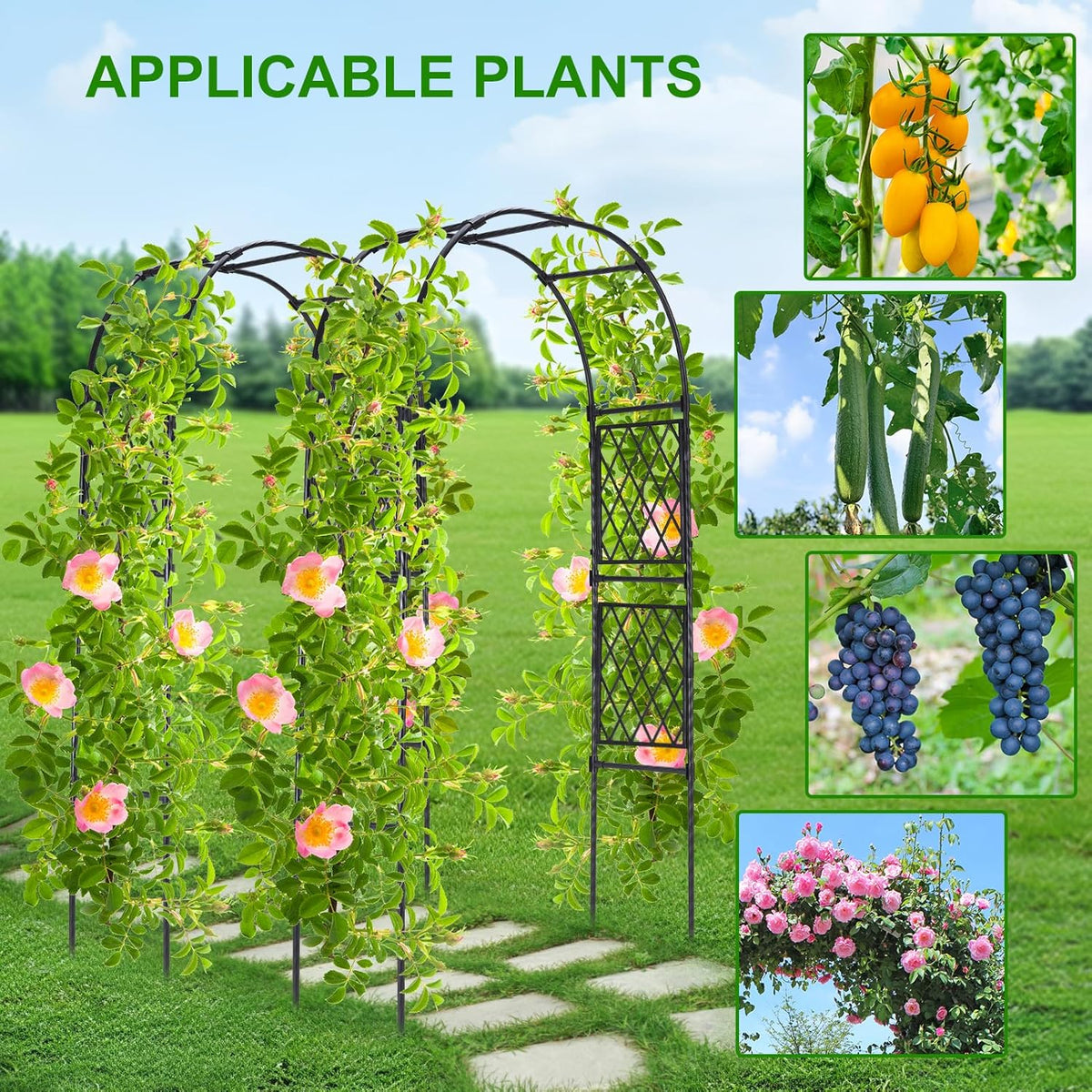 Lalahoni Garden Arch Arbor Trellis, 8ft Tall Outdoor Archway for Climbing Plants, Durable Garden