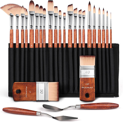 26pcs Paint Brush Set, Fuumuui Professional Acrylic Paint Brushes Complete Range of Sizes with