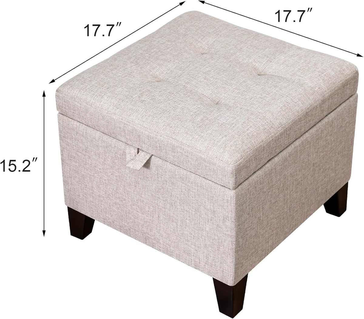 Adeco 18 Inch High Cube Ottoman Storage, Linen Chair Foot Stools, Upholstered Vanity Stool with