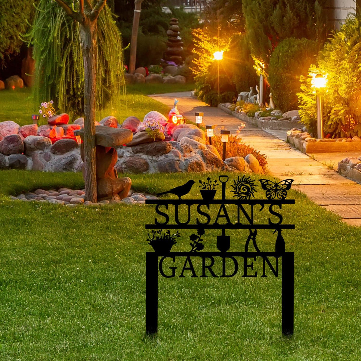 Personalized Garden Sign, Custom Garden Tools Sign with Stakes, Garden Sign with Last Name