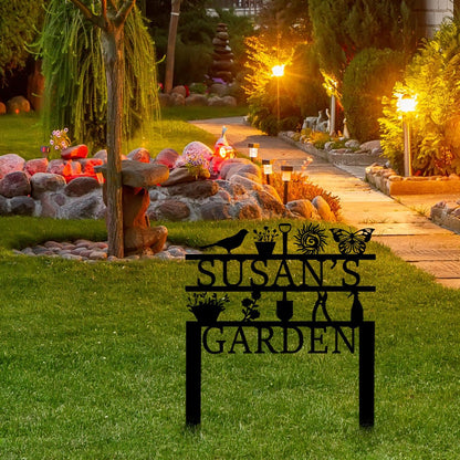Personalized Garden Sign, Custom Garden Tools Sign with Stakes, Garden Sign with Last Name
