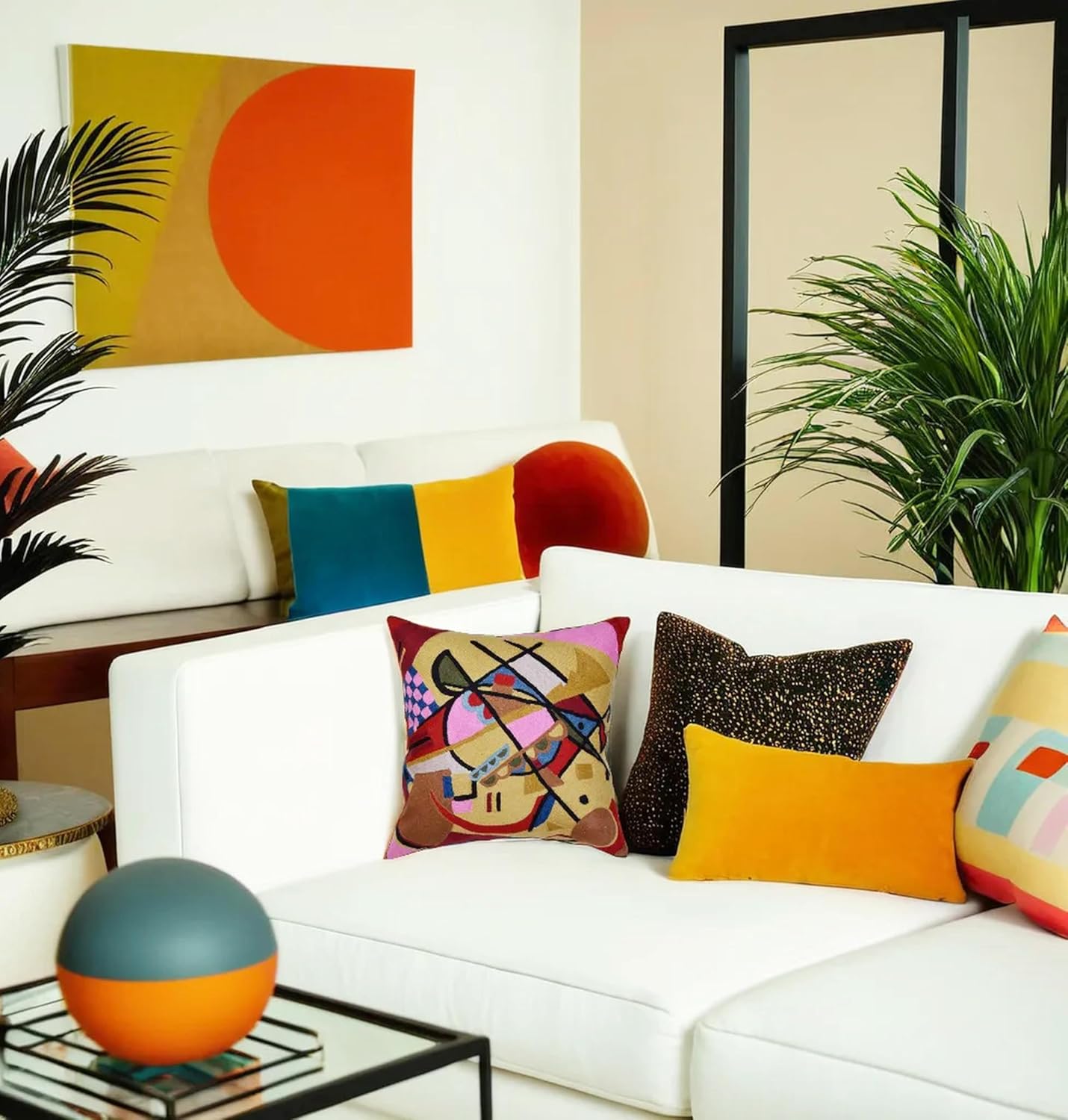 Kandinsky Modern Couch Pillow Cover - Yellow Gold | Abstract, Contemporary, Outdoor, Mid Century