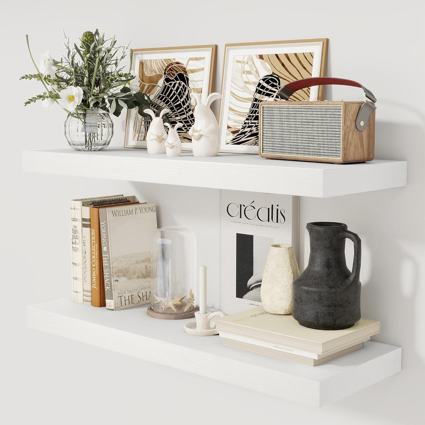 White Floating Shelves 36 Inch Long, 12 Inch Deep Floating Shelves for Wall, 36 x 12 Shelves for