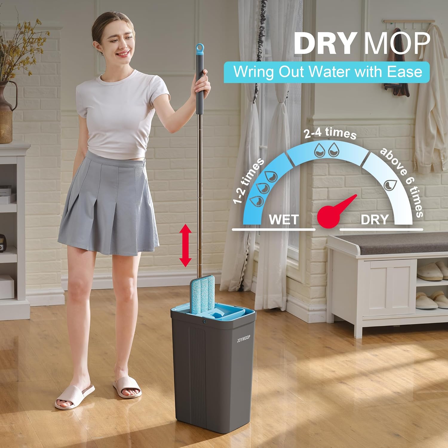JOYMOOP Mop and Bucket Set with Wringer, Mops for Floor Cleaning, Wall Mop Cleaner with Long