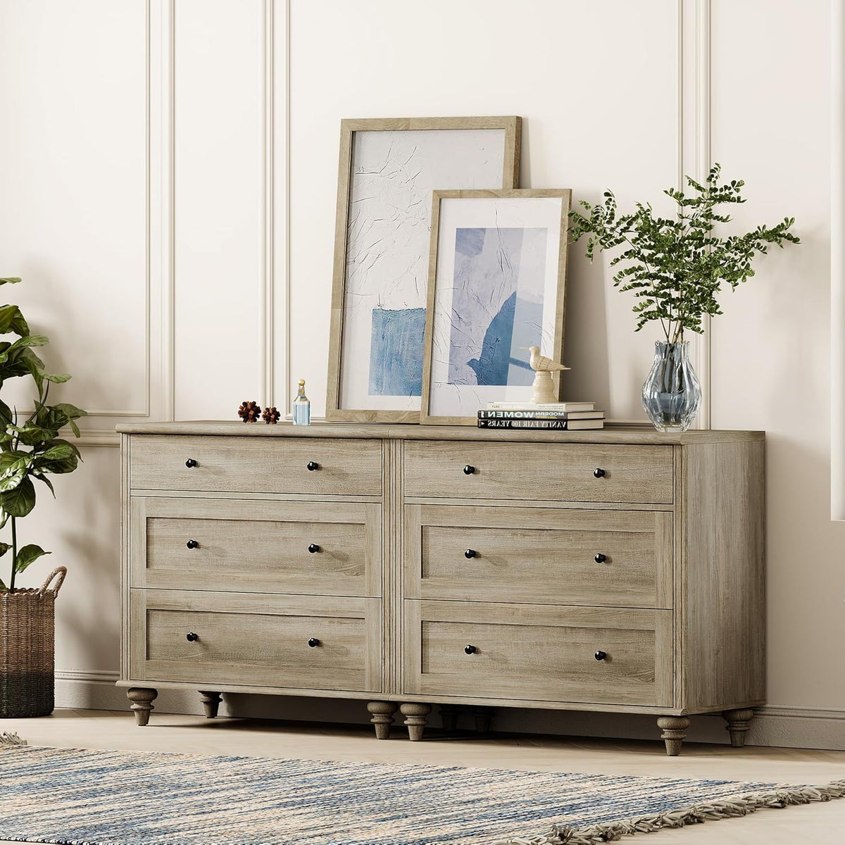 WAMPAT Kids Dresser for Bedroom with 6 Drawers, Rustic Oak Baby Dressers with Wide Chest of