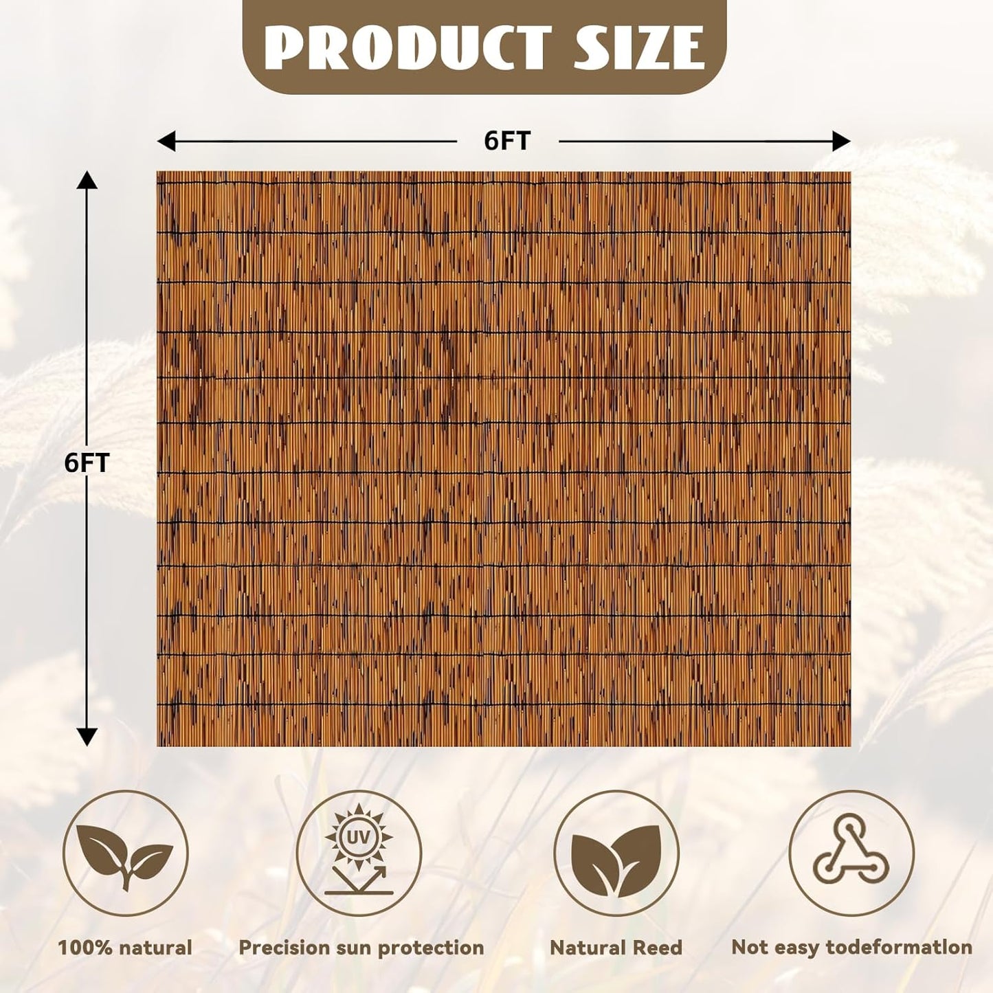 Bamboo Privacy Fence, Light Russet Bamboo Reed Fencing 6ft High, Decorative Reed Rolls Privacy