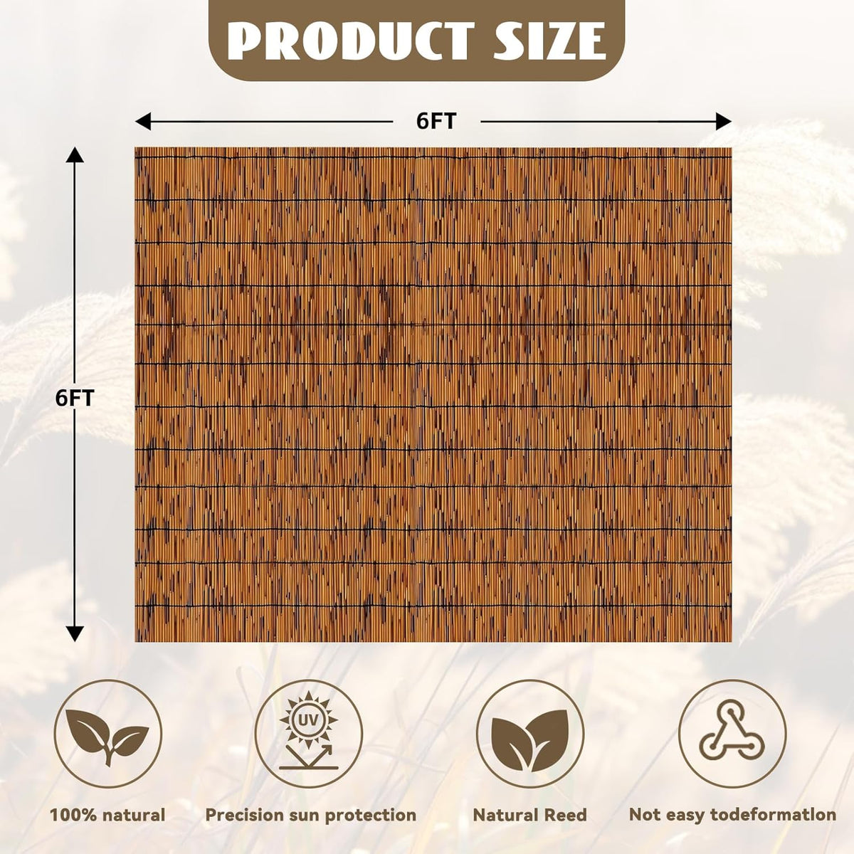 Bamboo Privacy Fence, Light Russet Bamboo Reed Fencing 6ft High, Decorative Reed Rolls Privacy