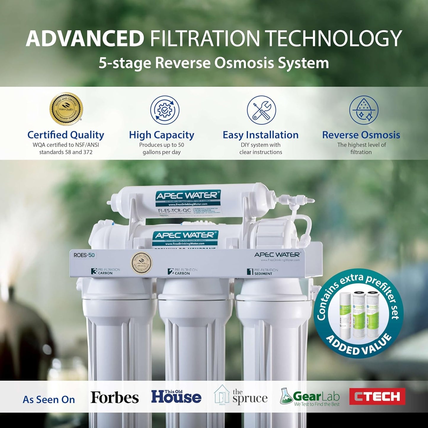 APEC Water Systems ROES-50 Essence Series Top Tier 5-Stage WQA Certified Ultra Safe Reverse Osmosis