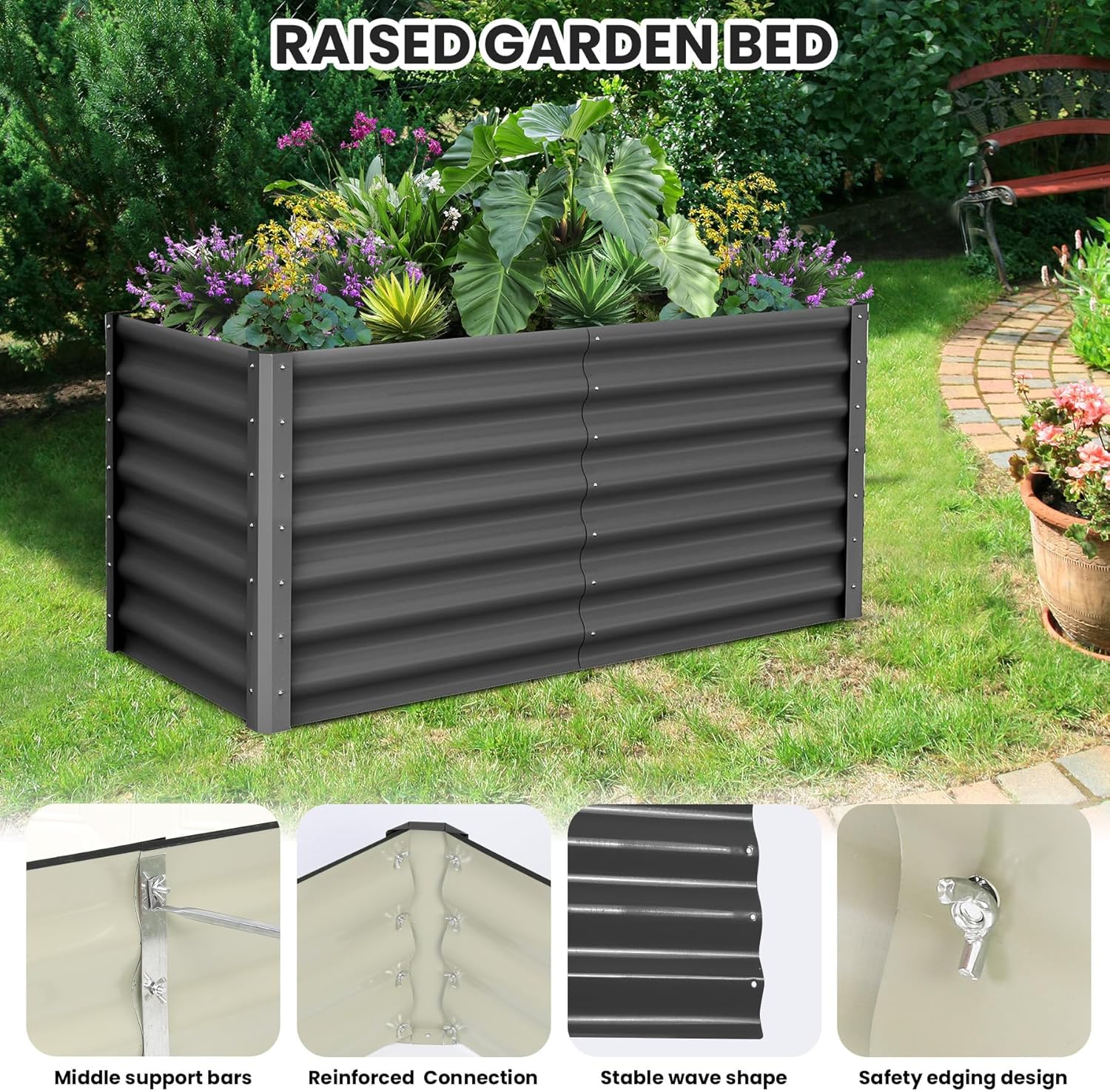 Large Outdoor Planter Boxes Kit Set of 2,6x3x2ft Galvanized Raised Bed Planter with Open-Ended Base