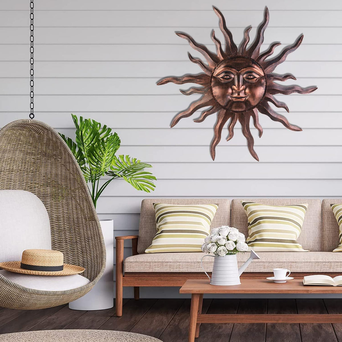 VZVXCC Large Metal Sun Wall Art Decor- 30 inches Sun Wall Hanging Decoration for Indoor Outdoor, 3D