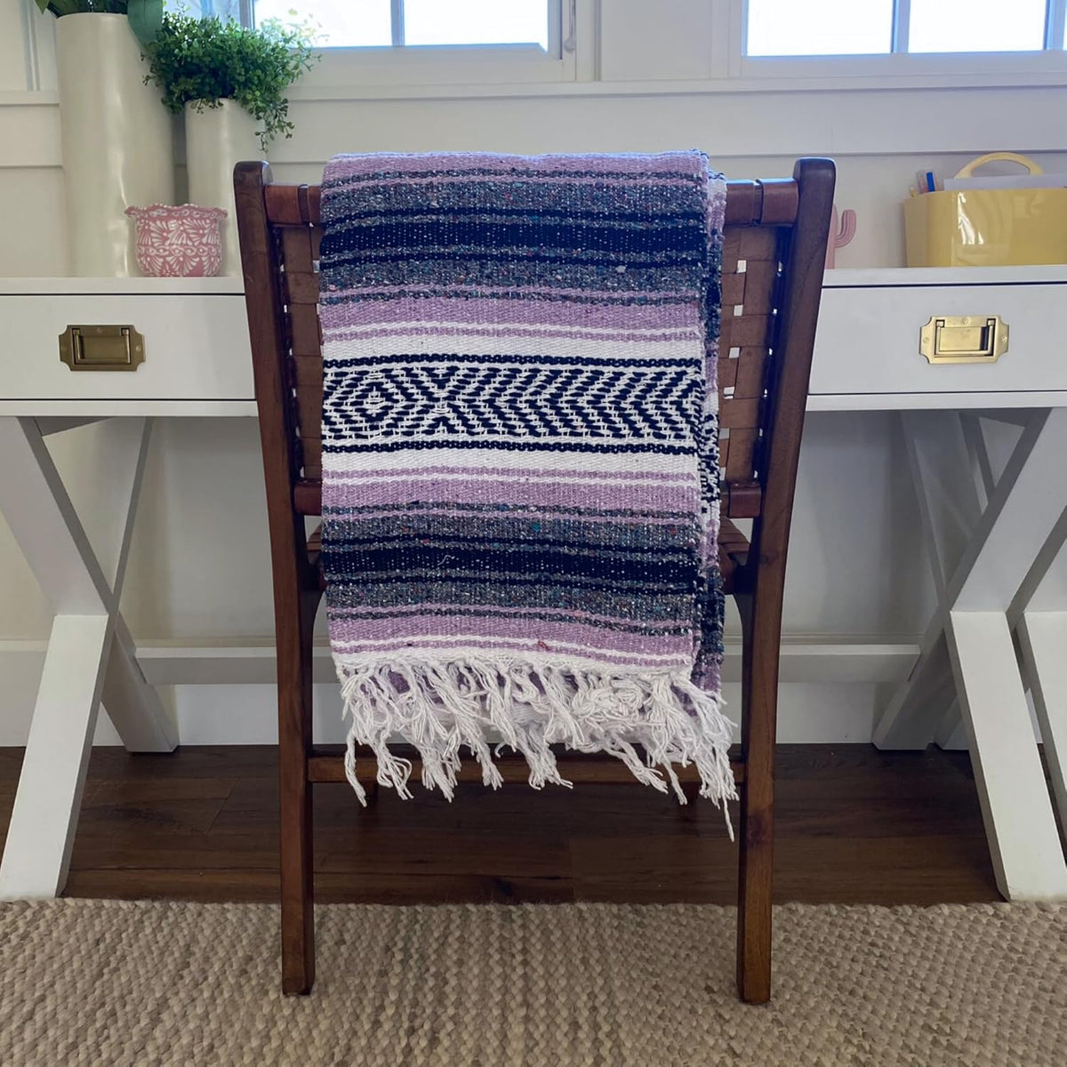 Del Mex Classic Mexican Blanket, Large Authentic Woven Falsa Throw (70"x50"), Artisan Southwest