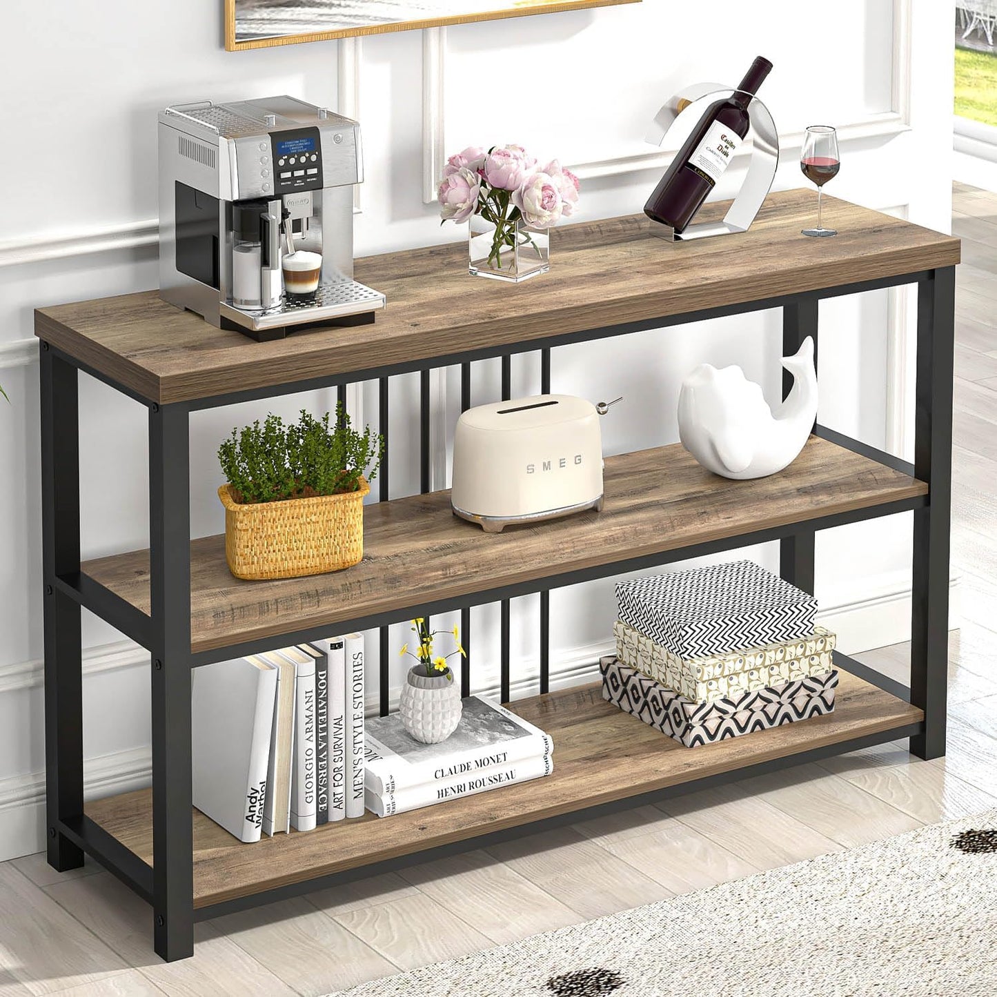 FOLUBAN Modern Sofa Table for Entryway, 3 Tier Narrow Console Table for Living Room Hallway Behind