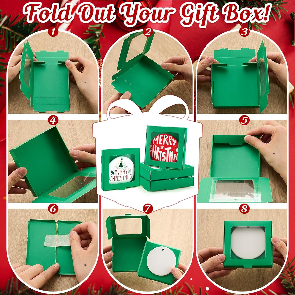 25 Pcs Sublimation Ornament Blanks Box 3.6"x3.6"x0.7" Christmas Ornaments Holder Ceramic Discs